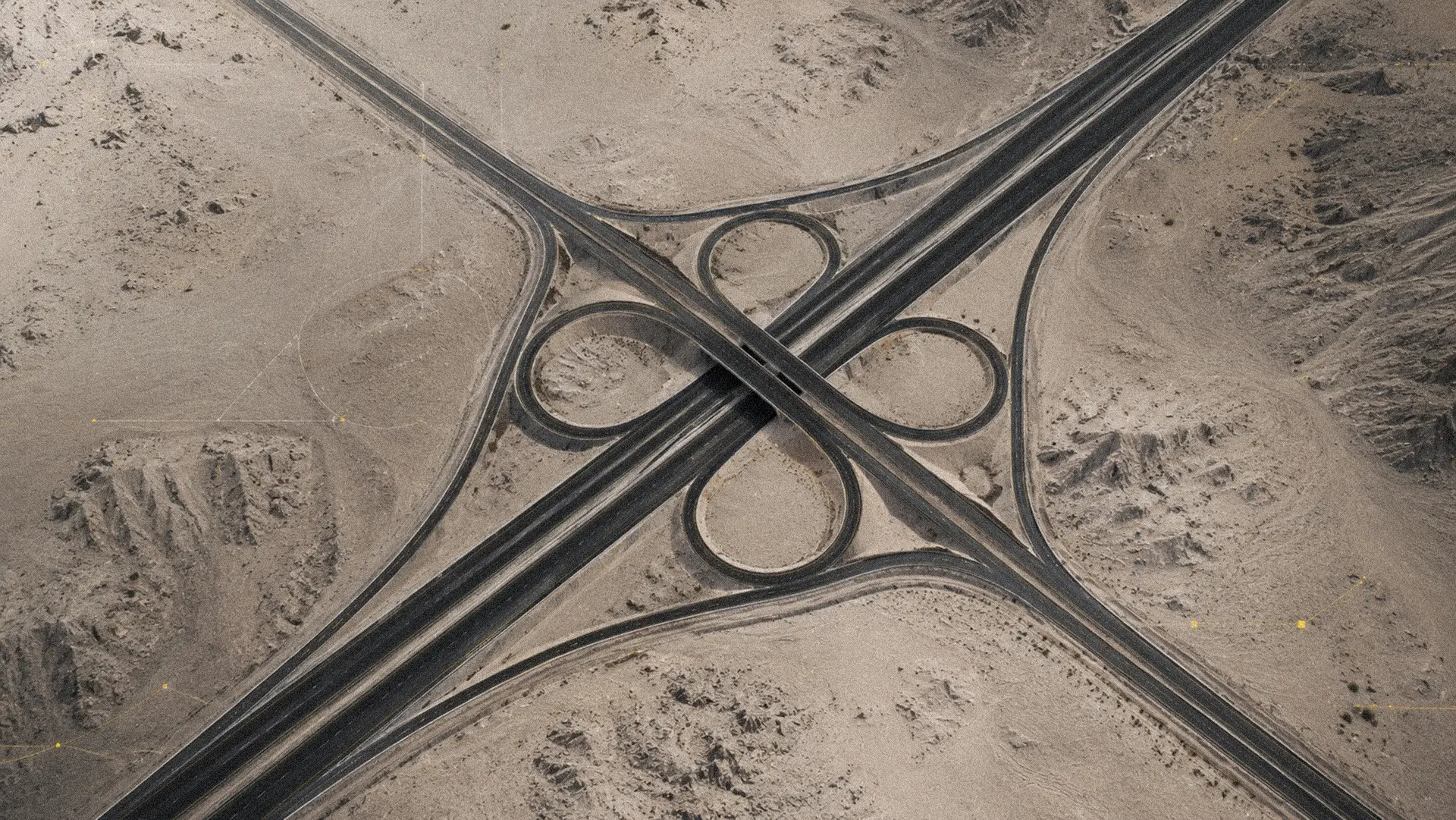 Aerial view of a desert highway interchange